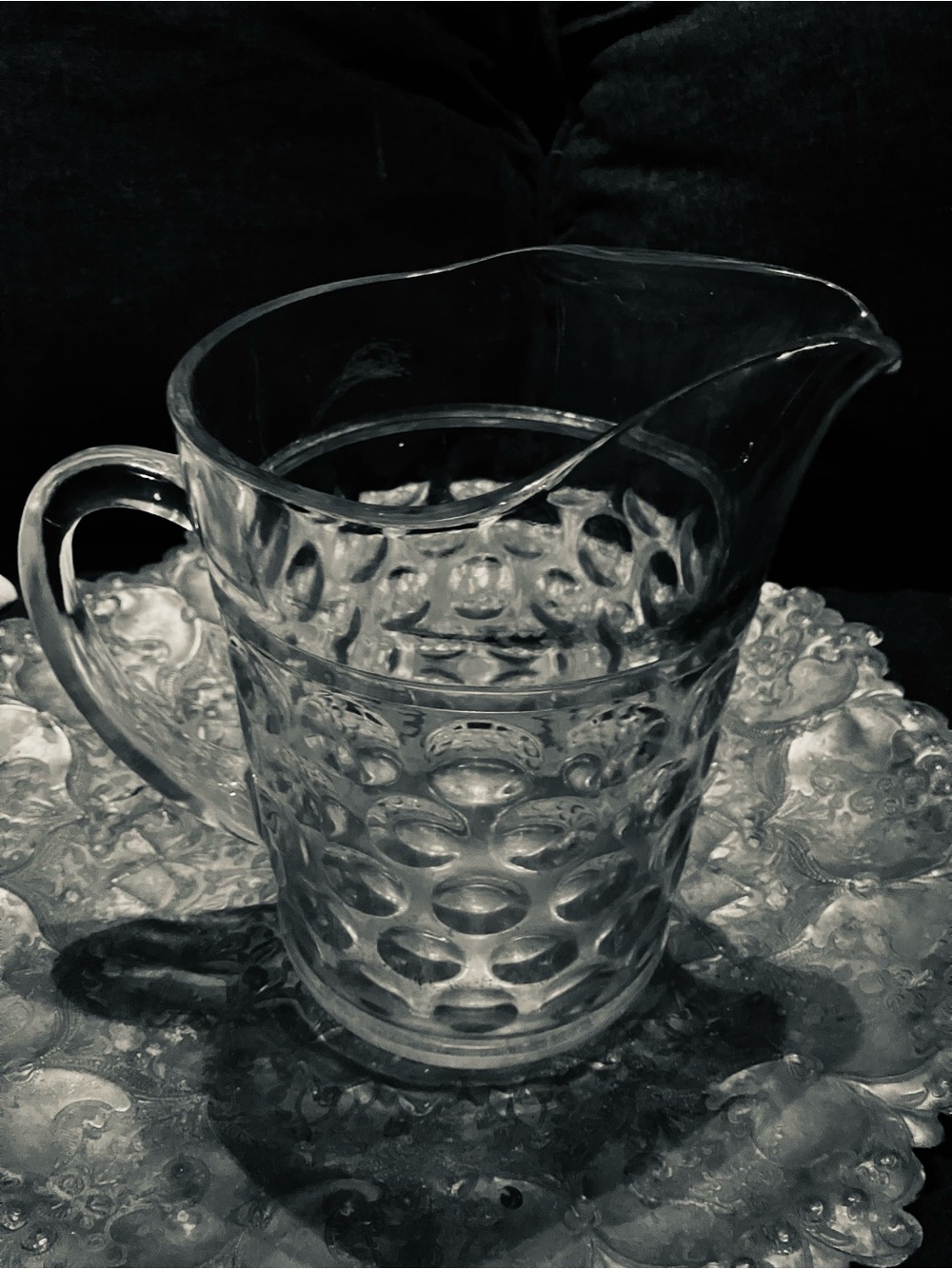 Clear Glass Pitcher with Textured Bubble Design -